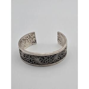 Lois Hill Sterling 925 Oxidized Filigree Cuff Bracelet